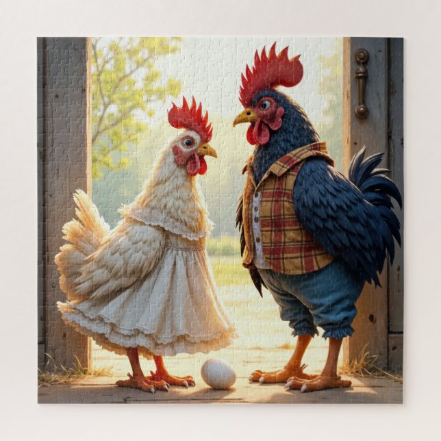 Rooster and Hen Humor Jigsaw Puzzle (Vertical)