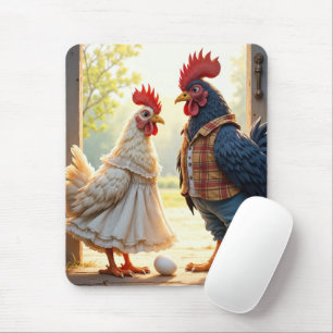 Rooster and Hen Humor Mouse Pad