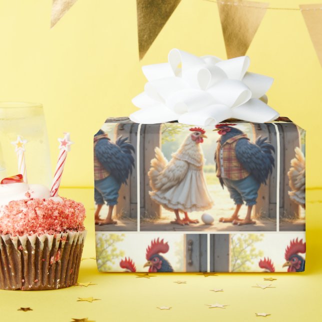 Rooster and Hen Humor Wrapping Paper (Birthday Party)
