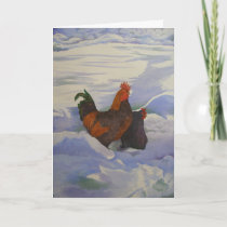 Rooster and Hen in the Snow Holiday Card