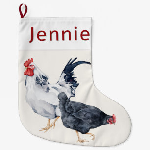 Rooster and Hen Personalized Christmas Stocking