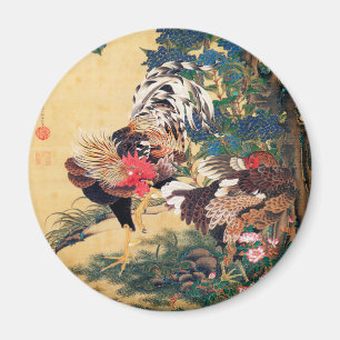 Rooster and Hen with Hydrangeas by Ito Jakuchu Magnet