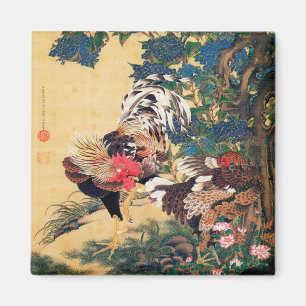 Rooster and Hen with Hydrangeas by Ito Jakuchu Magnet