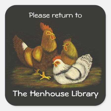Rooster And Hens Bookplate ~ Sticker