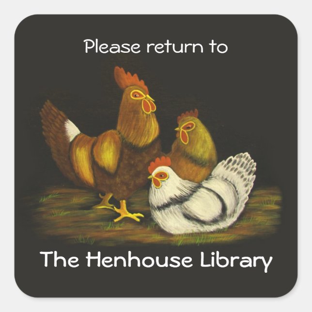 Rooster and Hens Bookplate ~ sticker (Front)