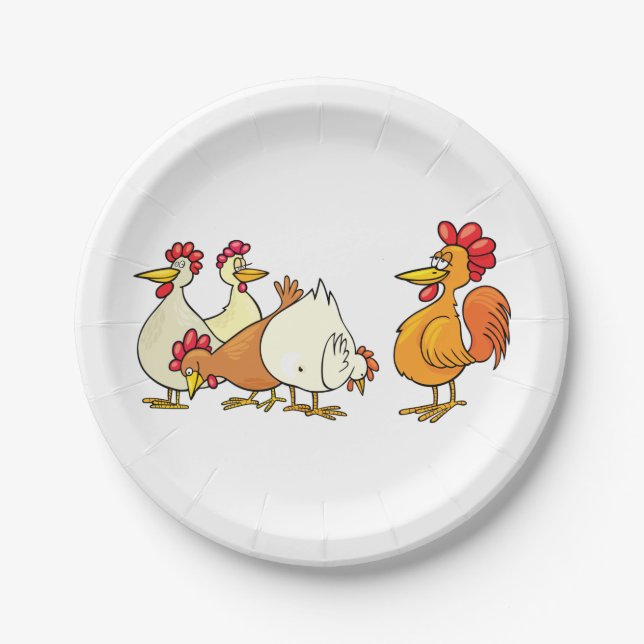 Rooster And Hens Paper Plates (Front)