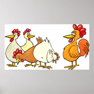 Rooster And Hens Poster