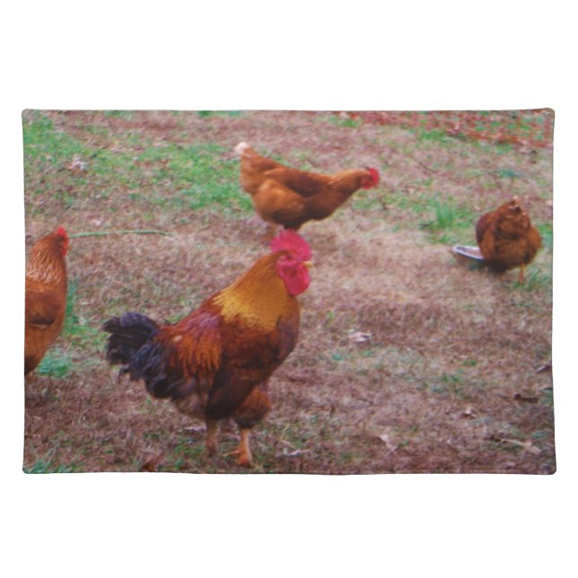 Rooster and his hens cloth placemat (Front)