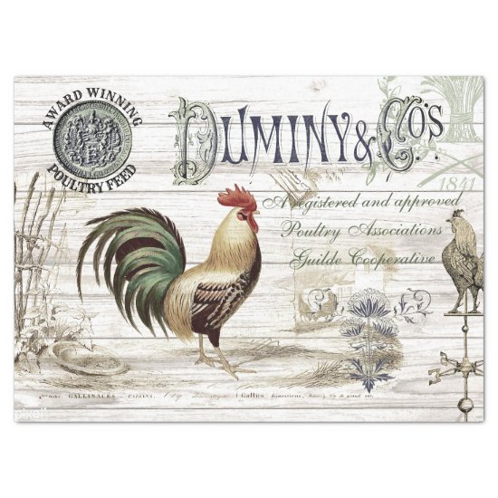 ROOSTER AND POULTRY FEED VINTAGE FARMHOUSE TISSUE PAPER