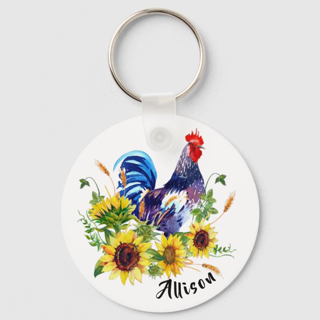 Rooster and sunflowers  keychain (Front)
