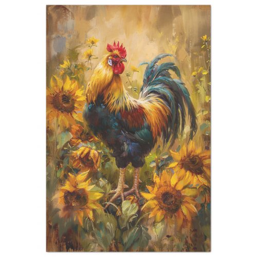 Rooster and Sunflowers Oil Painting Decoupage Tissue Paper