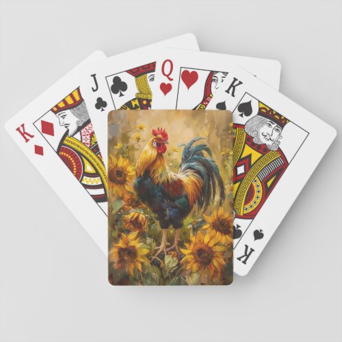 Rooster and Sunflowers Oil Painting Poker Cards