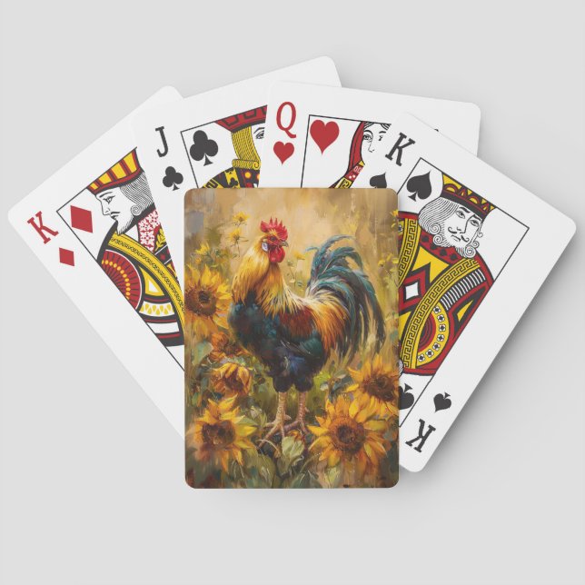 Rooster and Sunflowers Oil Painting Poker Cards (Back)