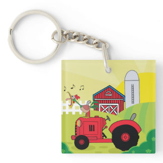 Rooster And Tractor Keychain