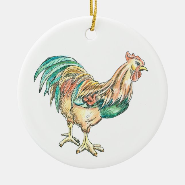Rooster Art Ceramic Ornament (Front)