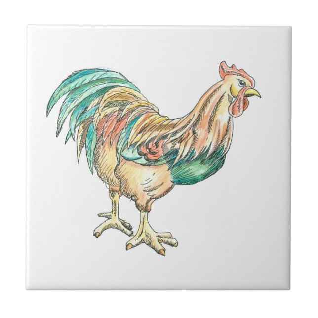 Rooster Art Ceramic Tile (Front)