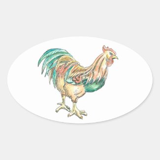 Rooster Art Oval Sticker