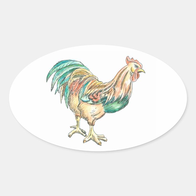 Rooster Art Oval Sticker (Front)