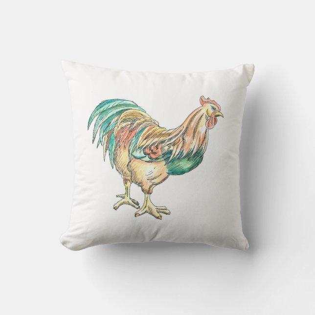 Rooster Art Throw Pillow (Front)
