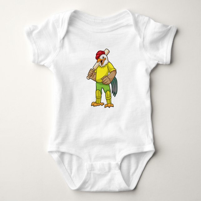 Rooster as Batsman with Cricket bat Baby Bodysuit (Front)