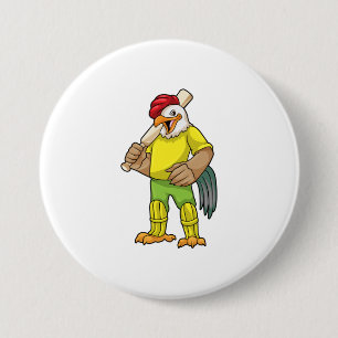 Rooster as Batsman with Cricket bat Button