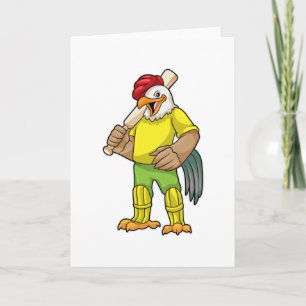 Rooster as Batsman with Cricket bat Card
