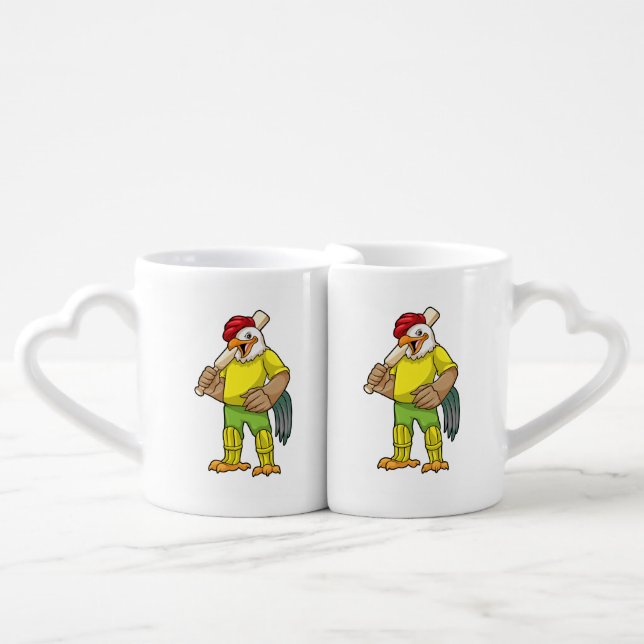 Rooster as Batsman with Cricket bat Coffee Mug Set (Front Nesting)