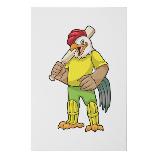 Rooster as Batsman with Cricket bat Faux Canvas Print (Front)