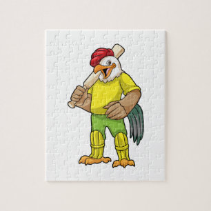 Rooster as Batsman with Cricket bat Jigsaw Puzzle