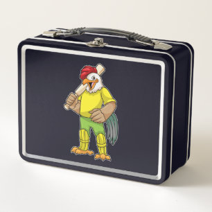 Rooster as Batsman with Cricket bat Metal Lunch Box