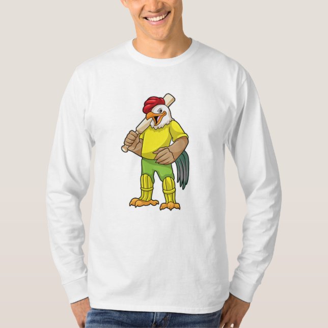 Rooster as Batsman with Cricket bat T-Shirt (Front)