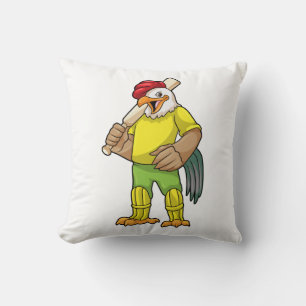 Rooster as Batsman with Cricket bat Throw Pillow