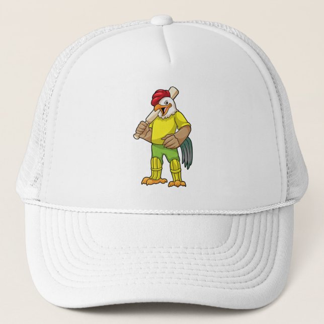 Rooster as Batsman with Cricket bat Trucker Hat (Front)