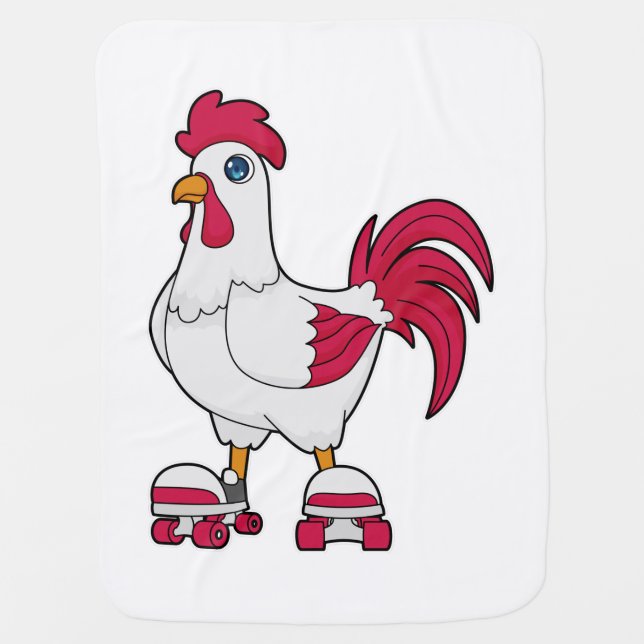 Rooster at Inline skating with Roller skates Baby Blanket (Front)