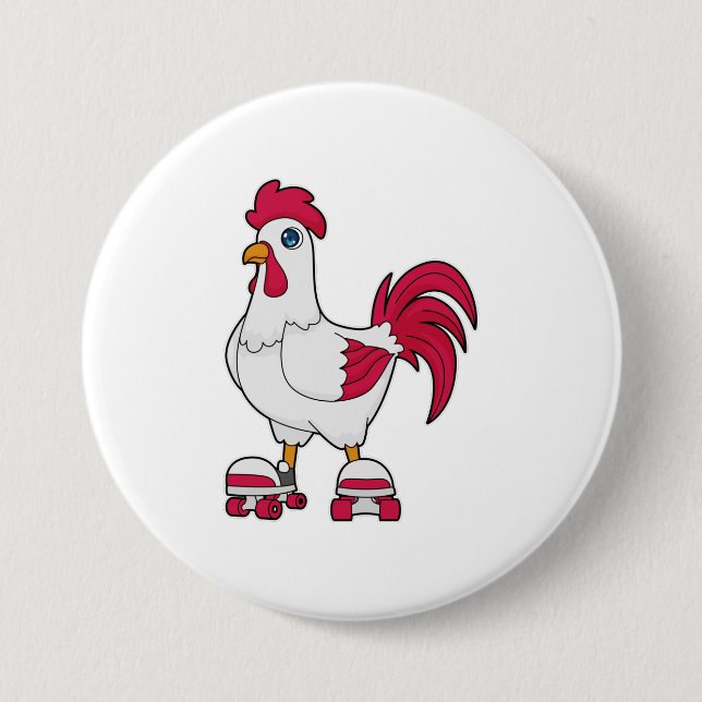 Rooster at Inline skating with Roller skates Button (Front)