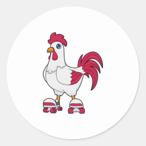 Rooster at Inline skating with Roller skates Classic Round Sticker