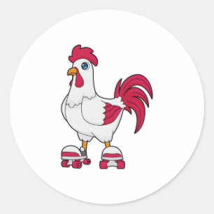 Rooster at Inline skating with Roller skates Classic Round Sticker