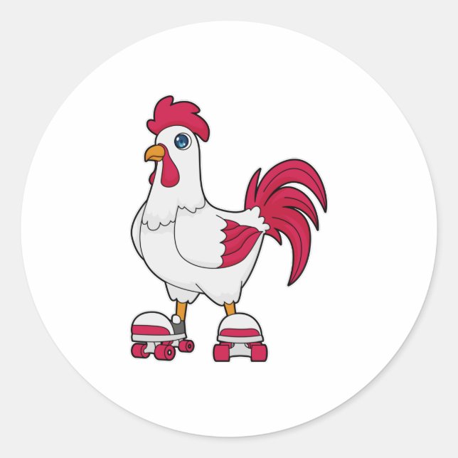 Rooster at Inline skating with Roller skates Classic Round Sticker (Front)