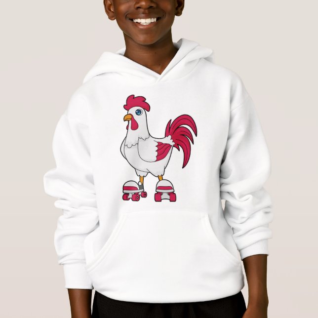 Rooster at Inline skating with Roller skates Hoodie (Front)