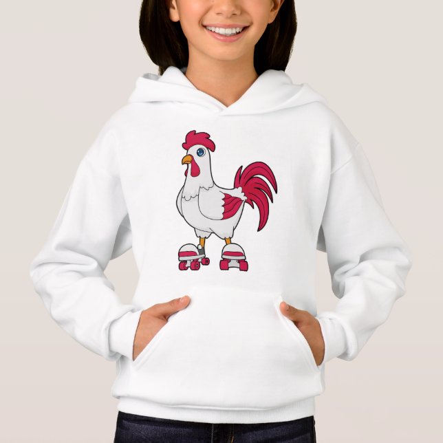 Rooster at Inline skating with Roller skates Hoodie (Front)