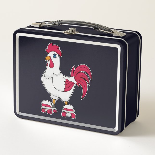 Rooster at Inline skating with Roller skates Metal Lunch Box (Front)