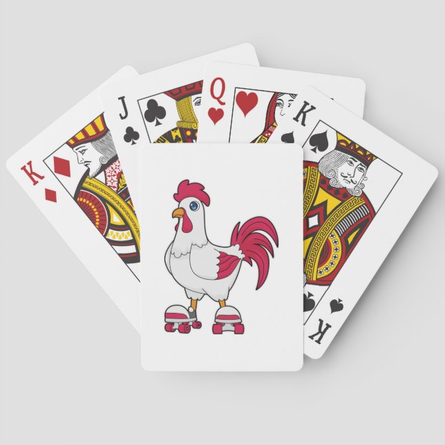 Rooster at Inline skating with Roller skates Poker Cards (Back)