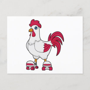 Rooster at Inline skating with Roller skates Postcard