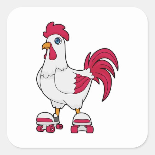 Rooster at Inline skating with Roller skates Square Sticker