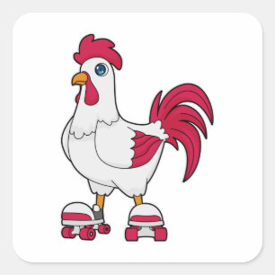 Rooster at Inline skating with Roller skates Square Sticker