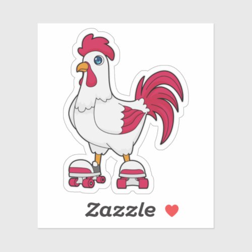 Rooster at Inline skating with Roller skates Sticker