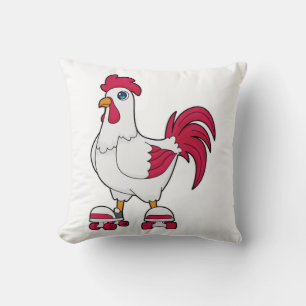 Rooster at Inline skating with Roller skates Throw Pillow
