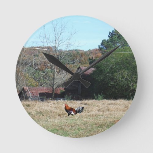 Rooster at the Farm Photo by Sandy Closs Round Clock