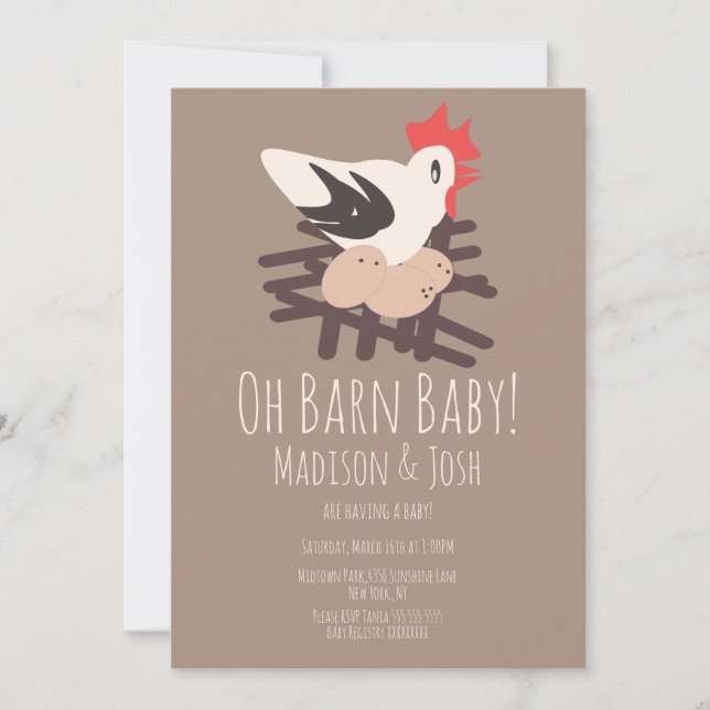 Rooster Barn Animals Farm Baby Shower Art Invitation (Front)