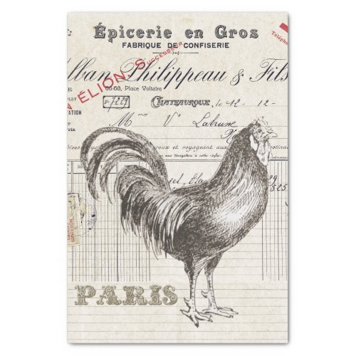 Rooster Bird French Receipt Farmhouse Decoupage  Tissue Paper